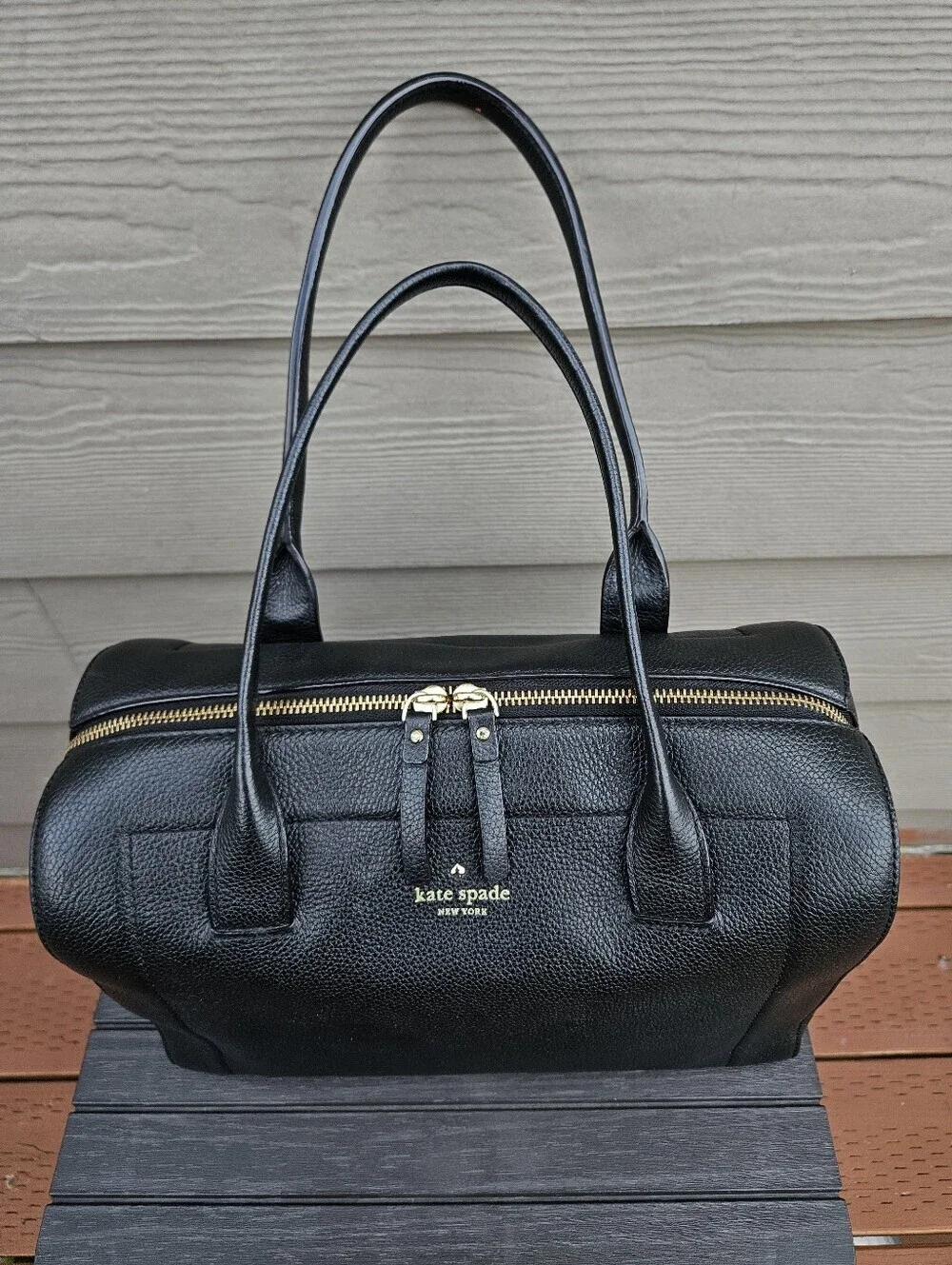 Kate Spade Large Black Handbag Doctor Medic Bag Pebbled Leather Purse Spacious